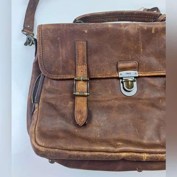 Frye Brown Leather Logan Buckle Top Handle Messenger Bag N270-1 - Picture 3 of 15